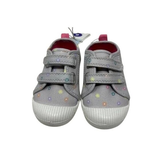 Baby Girls‎ Size 12 Gray Canvas Flowers Sneakers With Velcro Straps NWT - Picture 2 of 2